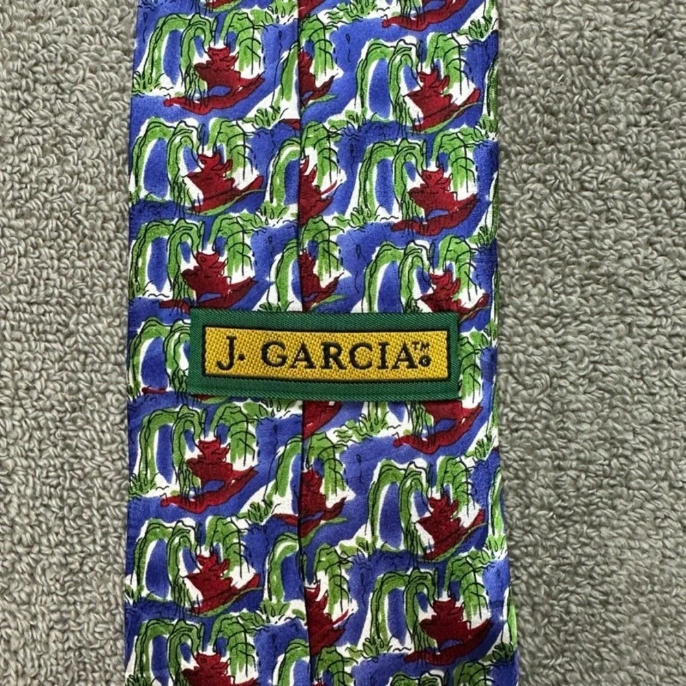 J. Garcia In the Park Collection Fifteen Silk Tie Blue Green Red Abstract 1996